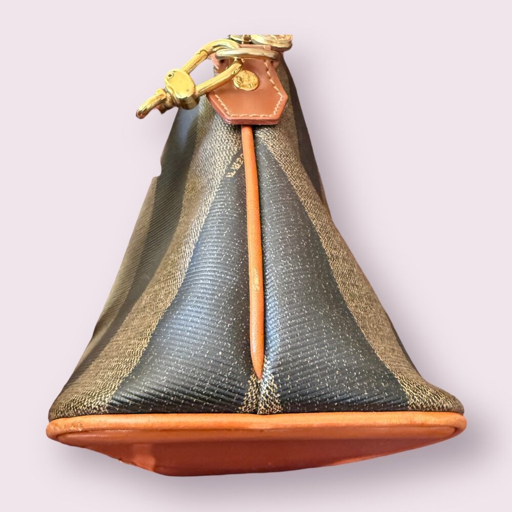 Authentic Vintage Fendi Pequin Stripe Coated Canvas Dome Bag | Leather Trim - Picture 5 of 10